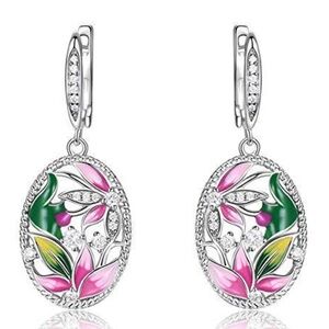 Hand Painted Crystal & Enamel Dangle Earrings